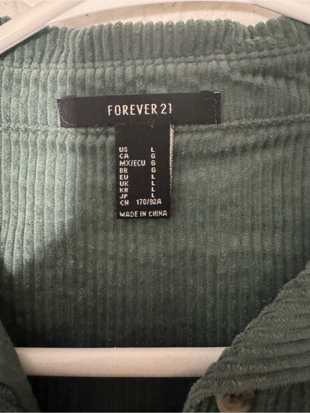 Forever 21 Men’s Sage Green Corduroy Button-Down Shirt